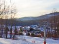 View from the Tomahawk Trail of the Tomahawk Express Quad and base lodge   Shawnee Mountain Ski Area